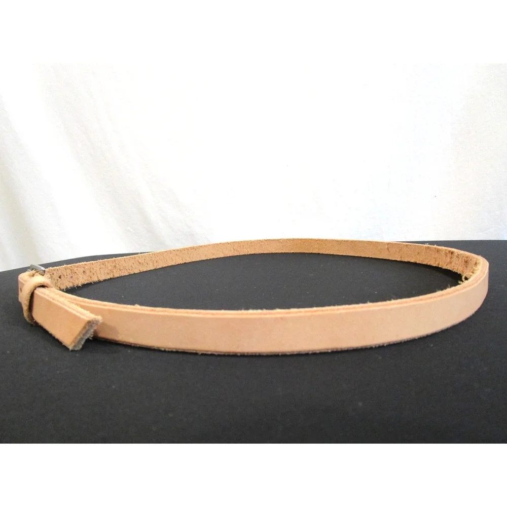 Handmade Nude Beige Natural Leather Silver Buckle Skinny Belt Sz M /L, 32